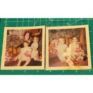 Vintage found photo snapshot 1960s two children christmas tree siblings